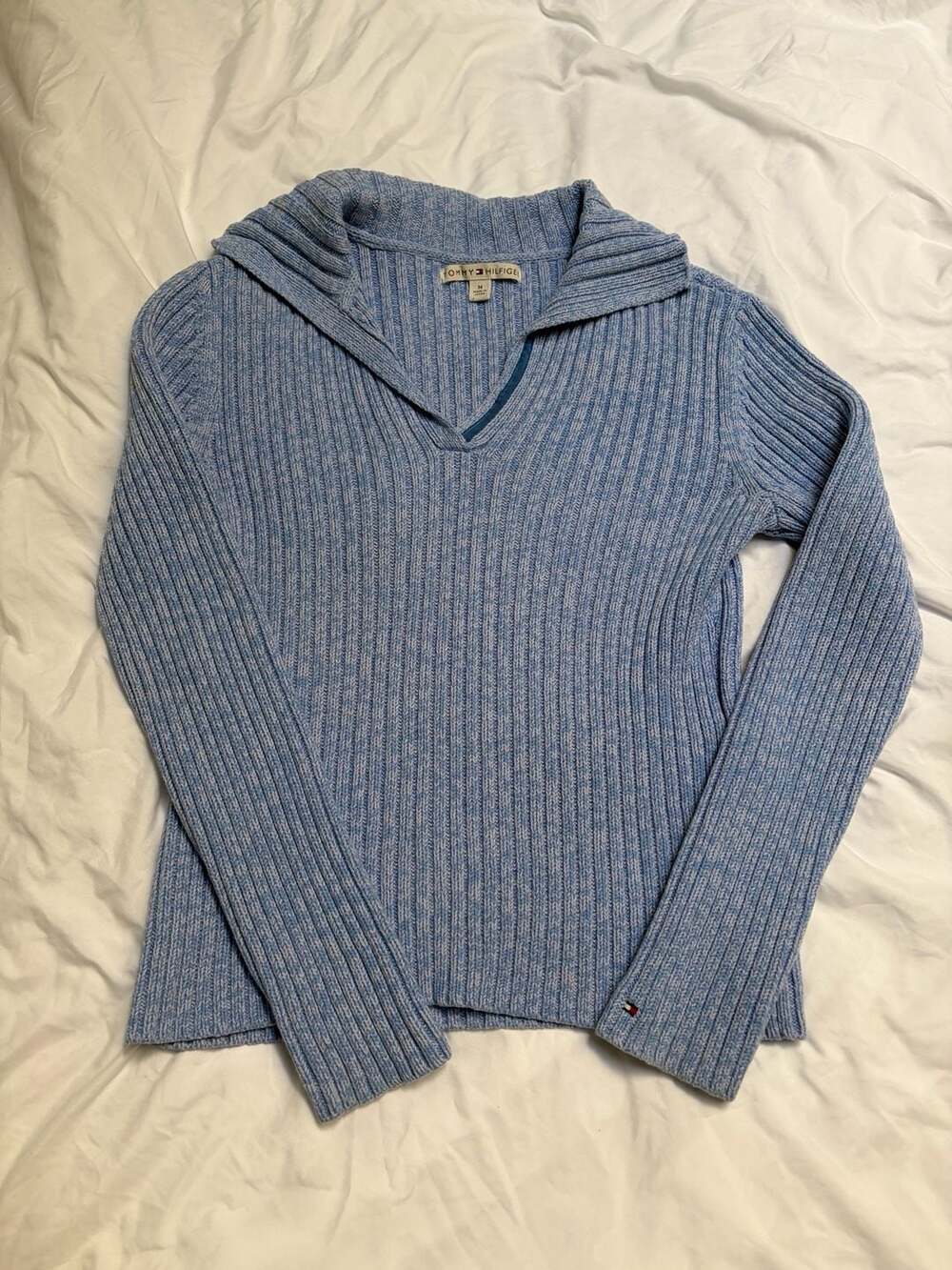 Tommy Hilfiger Blue Cable Knit V Neck Sweater Women's Size Medium